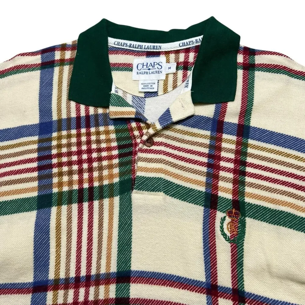 Vintage Chaps Ralph Lauren Polo‎ Shirt Men's M Plaid Tartan Preppy Crest Logo